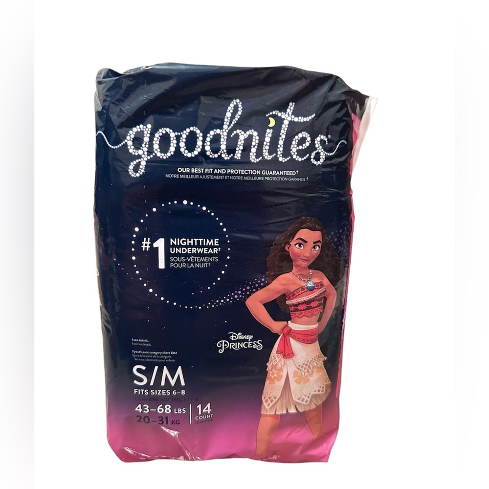 Disney Princess MOANA Goodnites, Nighttime Underwear for Girls S/M NEW